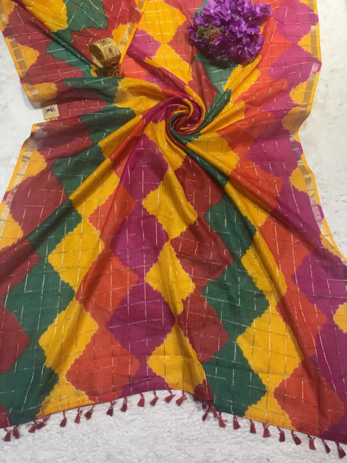 NEELAM TRADERS NEW LAUNCH TRENDING Sawan special pachranga saree with zari check all over in soft cotton silk fabric