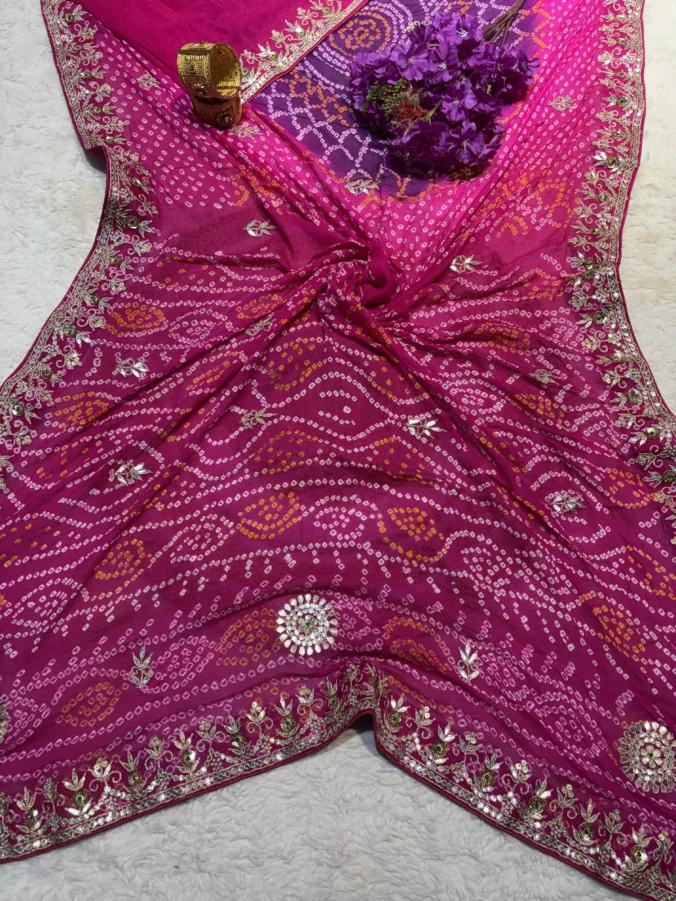 NEELAM TRADERS NEW LAUNCH TRENDING Handloom Raai bandhej saree with hand made gotta patti border all over in pure fabric