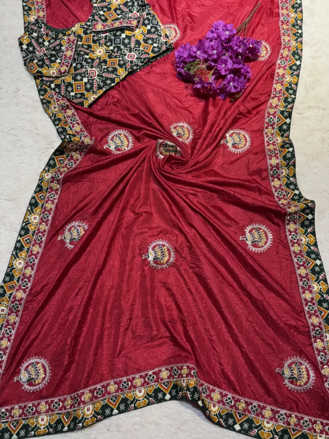 NEELAM TRADERS NEW LAUNCH TRENDING Stich patola print blouse saree with patola print border  and with kasidha butta all over in soft silk fabric
