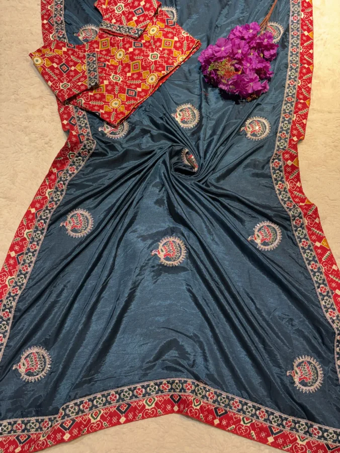 NEELAM TRADERS NEW LAUNCH TRENDING Stich patola print blouse saree with patola print border  and with kasidha butta all over in soft silk fabric