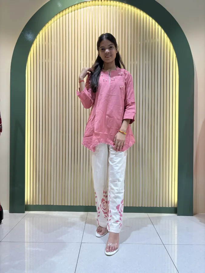 Stylish Designer Co-Ord Suit with Elegant Mirror Neck Work and Gracefully Designed Floral Print Palazzo