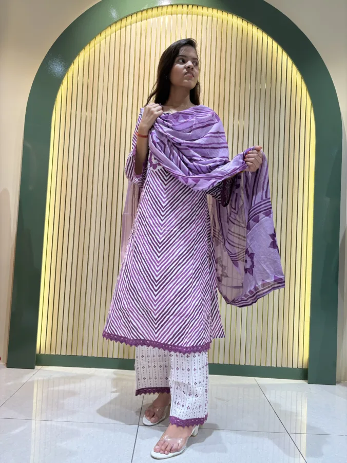 Stylish Printed Straight Suit with Elegant Neck Design and Gracefully Designed Matching Dupatta & Pants