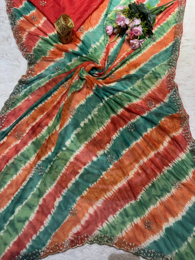 NEELAM TRADERS NEW LAUNCH TRENDING Laheriya Pachranga saree in soft georgette fabric