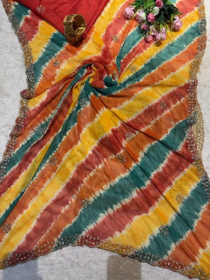 NEELAM TRADERS NEW LAUNCH TRENDING Laheriya Pachranga saree in soft georgette fabric