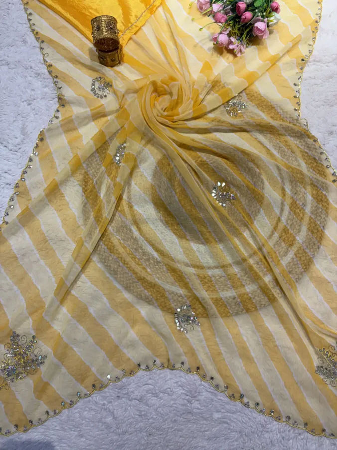 NEELAM TRADERS NEW LAUNCH TRENDING HEAVY LAHERIYA SAREE IN CHIFFON FABRIC