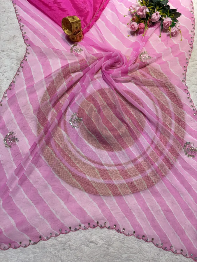 NEELAM TRADERS NEW LAUNCH TRENDING HEAVY LAHERIYA SAREE IN CHIFFON FABRIC