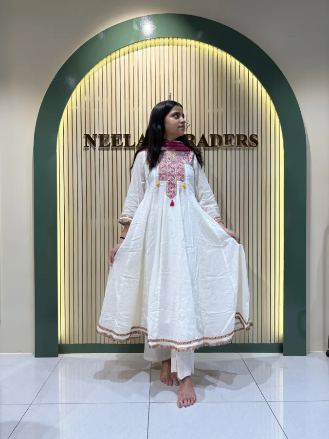 Stylish Anarkali Suit with Elegant Embroidered Yoke Design and Gracefully Designed Matching Dupatta & Pants