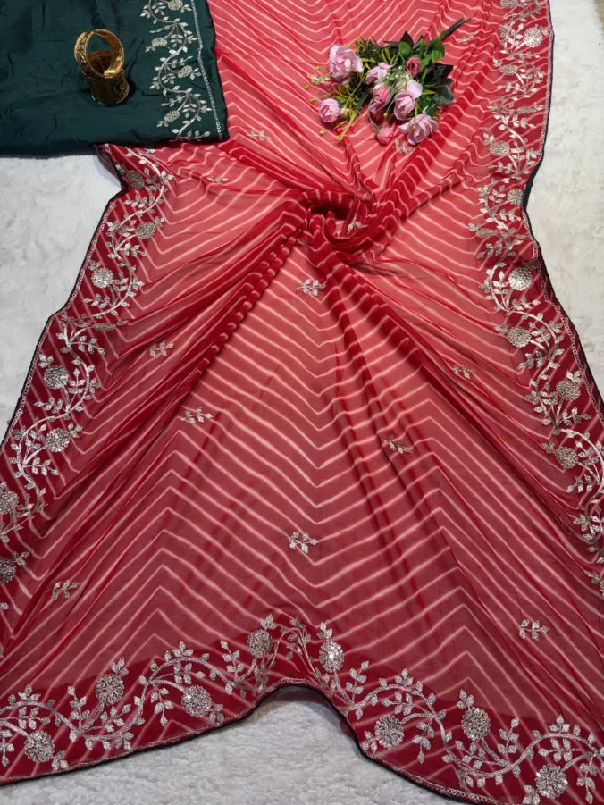 NEELAM TRADERS NEW LAUNCH TRENDING Laheriya saree with pithan work all over in soft georgette fabric