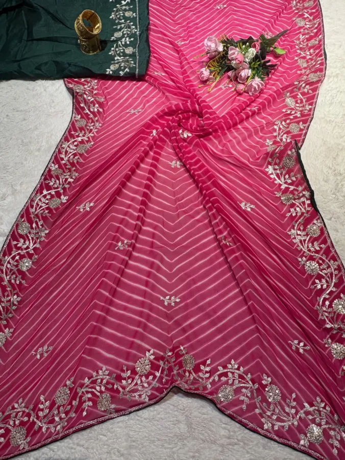 NEELAM TRADERS NEW LAUNCH TRENDING Laheriya saree with pithan work all over in soft georgette fabric