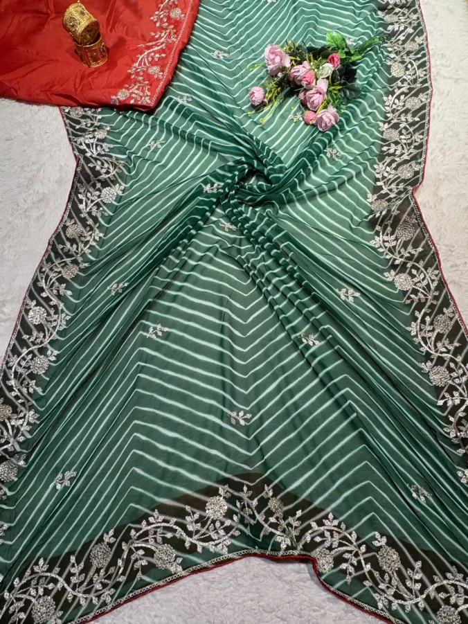 NEELAM TRADERS NEW LAUNCH TRENDING Laheriya saree with pithan work all over in soft georgette fabric