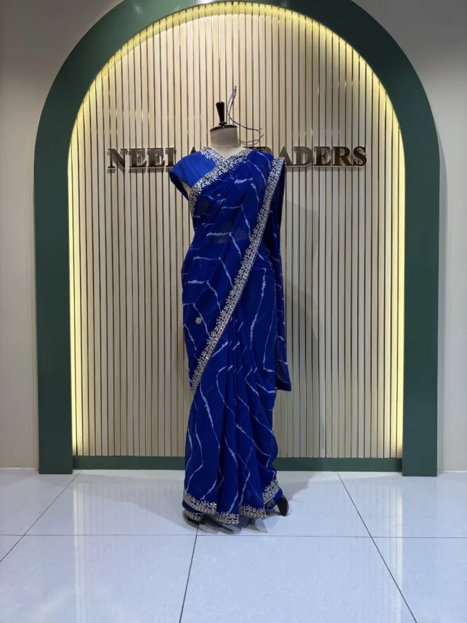 NEELAM TRADERS NEW LAUNCH TRENDING LAHERIYA SAREE WITH HAND GOTTA PATTI WORK ALL OVER IN SOFT GEORGETTE FABRIC