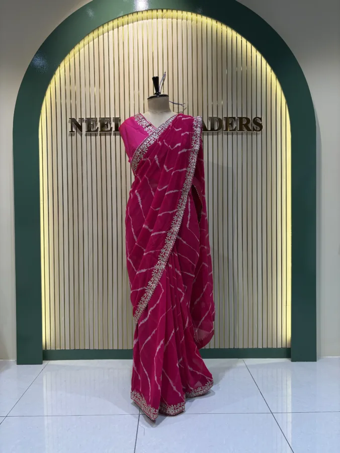 NEELAM TRADERS NEW LAUNCH TRENDING LAHERIYA SAREE WITH HAND GOTTA PATTI WORK ALL OVER IN SOFT GEORGETTE FABRIC
