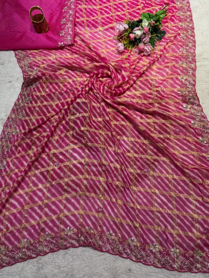 NEELAM TRADERS NEW LAUNCH TRENDING LAHERIYA GHATCHOLA SAREE WITH KASAB WORK ALL OVER IN SOFT GEORGETTE