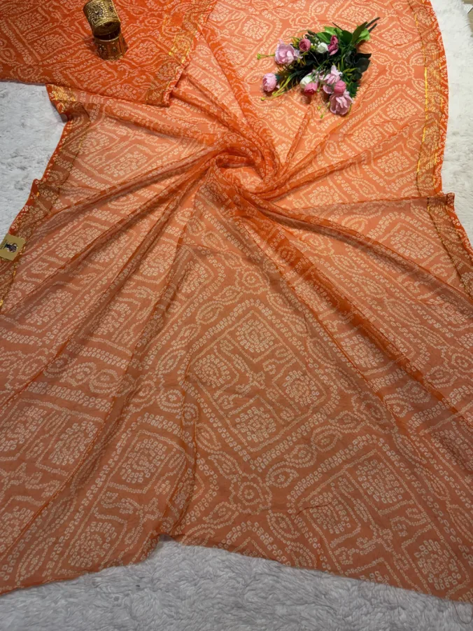 NEELAM TRADERS NEW LAUNCH TRENDING Bandbej saree with blouse in Chiffon fabric for regular wear with zari Viewing Border all over