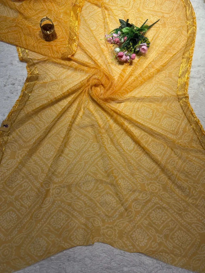 NEELAM TRADERS NEW LAUNCH TRENDING Bandbej saree with blouse in Chiffon fabric for regular wear with zari Viewing Border all over