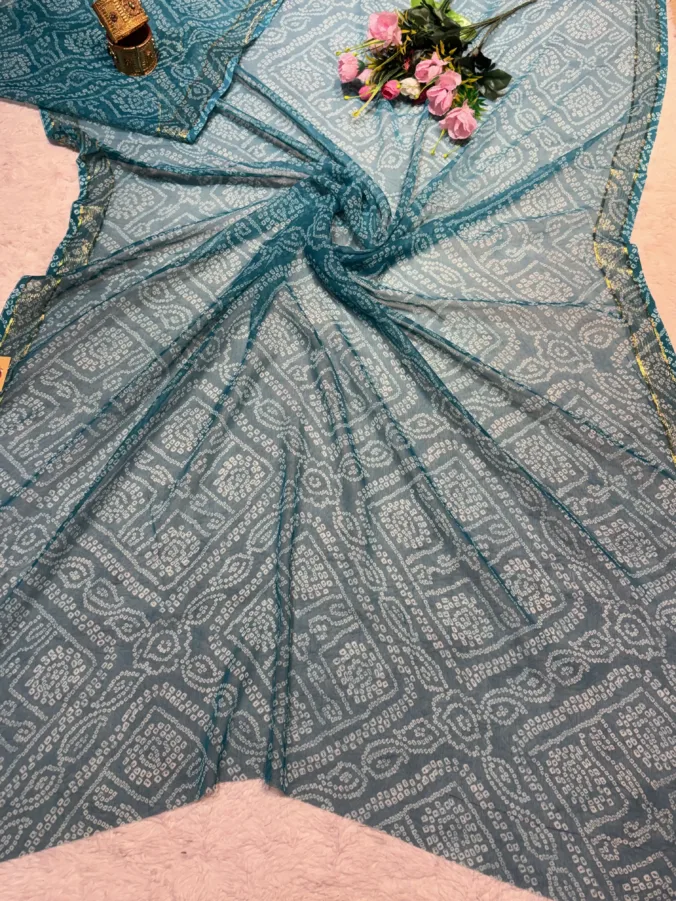 NEELAM TRADERS NEW LAUNCH TRENDING Bandbej saree with blouse in Chiffon fabric for regular wear with zari Viewing Border all over