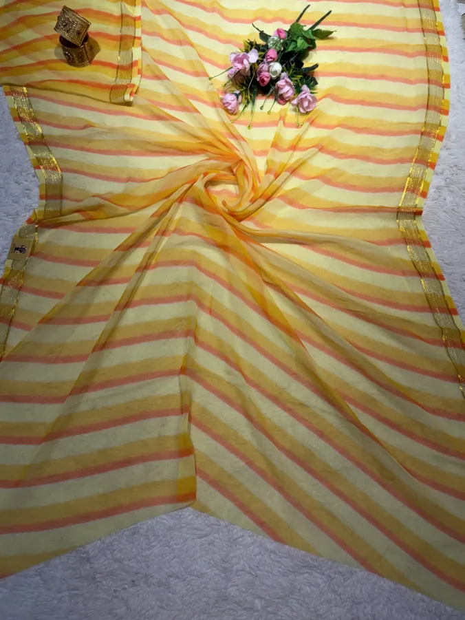 NEELAM TRADERS NEW LAUNCH TRENDING Lehariya saree for regular wear in soft Ciffon fabric with zari Viewing Border all all over