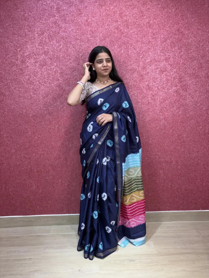 NEELAM TRADERS NEW LAUNCH TRENDING Bandhej lahariya pallu saree with new batik print all over in soft silk fabric