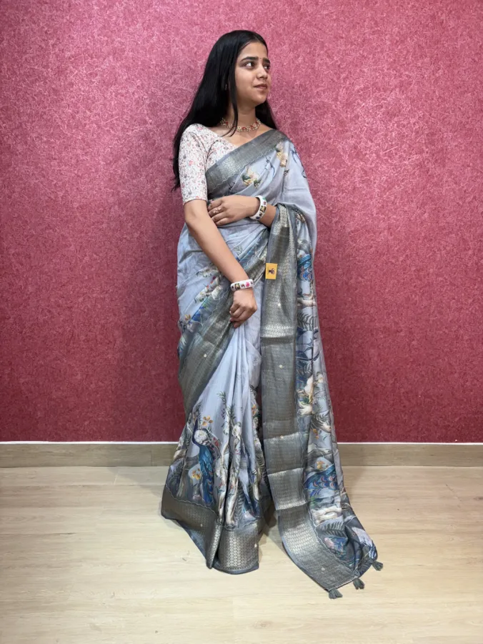 NEELAM TRADERS NEW LAUNCH TRENDING Digital figure print saree with thread work all over in soft silk fabric
