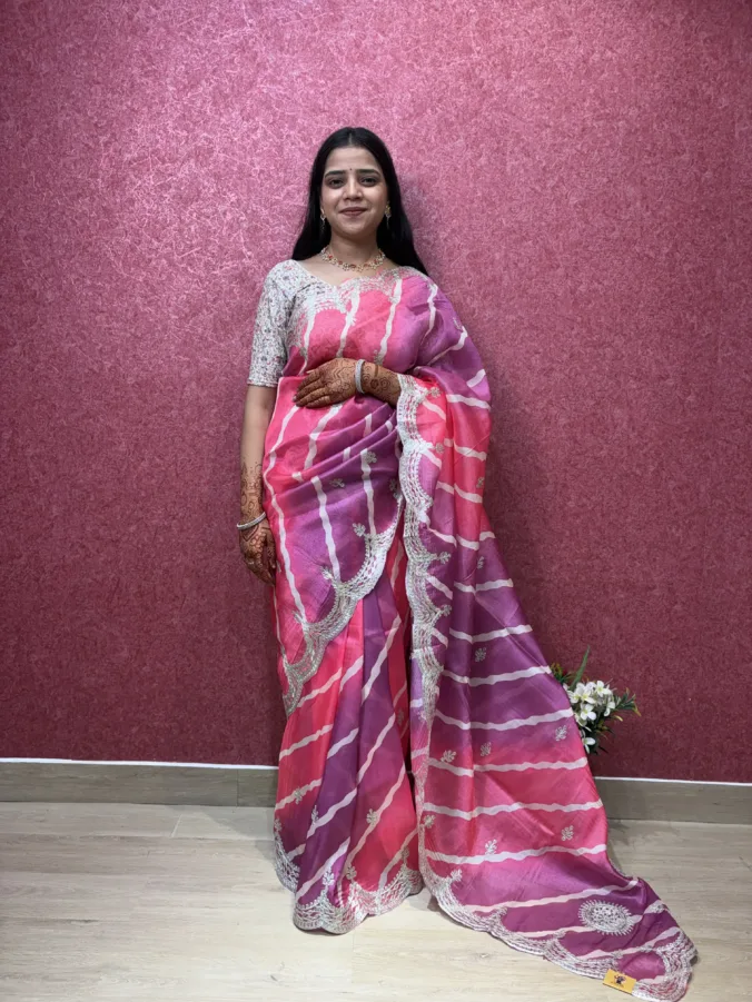 NEELAM TRADERS NEW LAUNCH TRENDING Multicolour Laheriya saree with thread work all over and new latest cut border concept in soft silk fabric