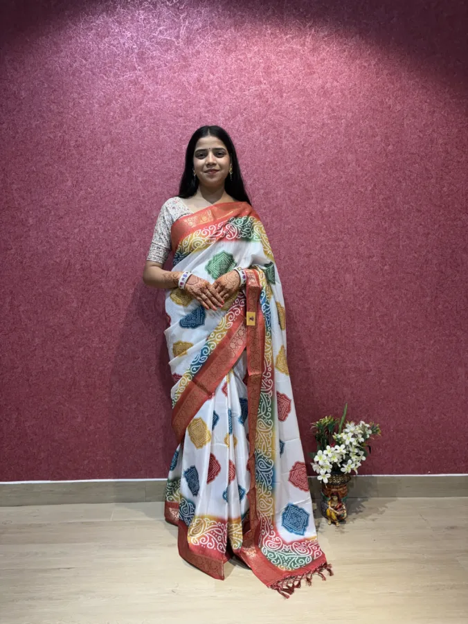 NEELAM TRADERS NEW LAUNCH TRENDING SAWAN SPEICIAL OFF WHITE SAREE IN SOFT SILK FABRIC