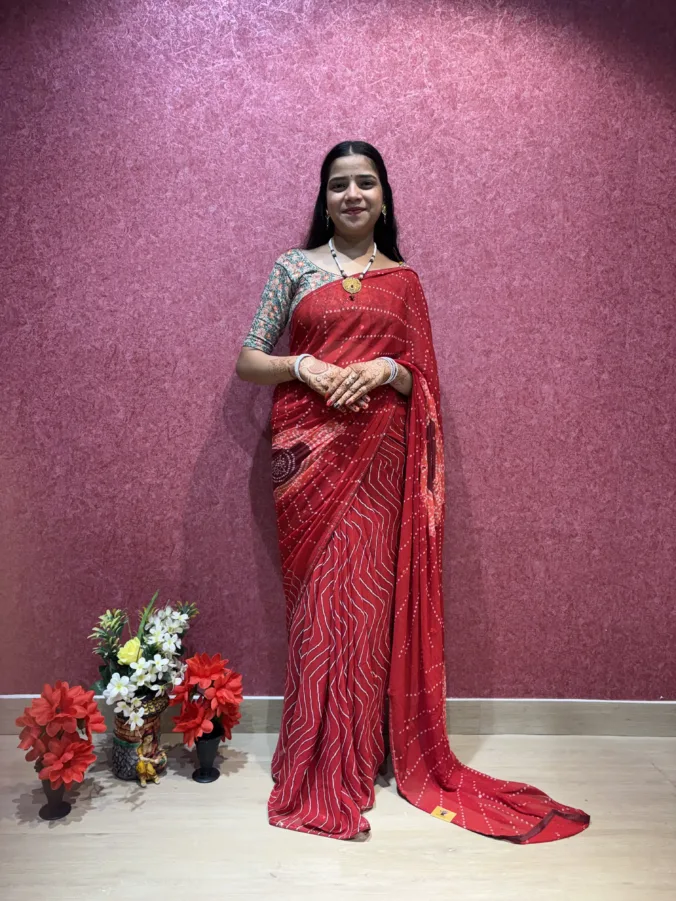 NEELAM TRADERS NEW LAUNCH TRENDING New laheriya saree with chakra bandhej design in soft georgett fabric