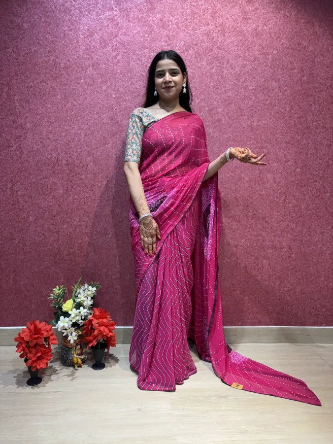 NEELAM TRADERS NEW LAUNCH TRENDING New laheriya saree with chakra bandhej design in soft georgett fabric