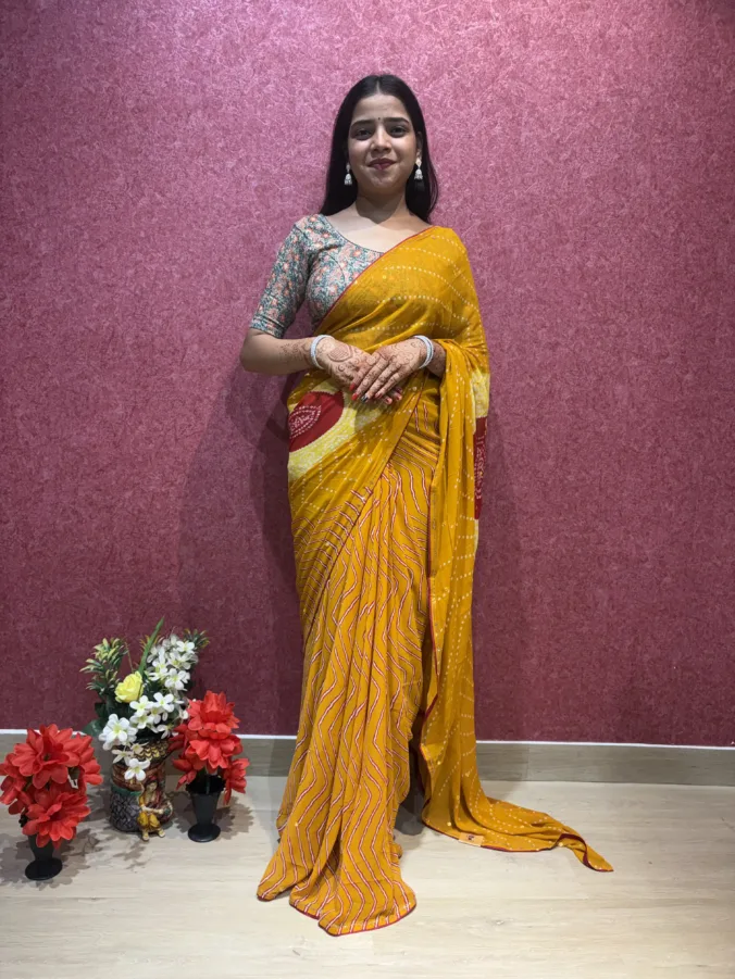 NEELAM TRADERS NEW LAUNCH TRENDING New laheriya saree with chakra bandhej design in soft georgett fabric