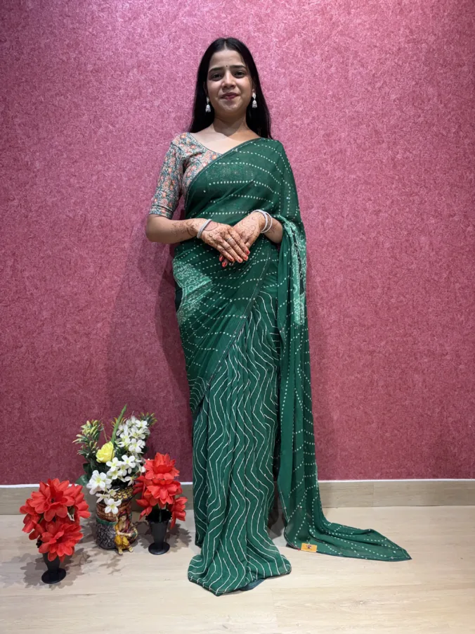 NEELAM TRADERS NEW LAUNCH TRENDING New laheriya saree with chakra bandhej design in soft georgett fabric