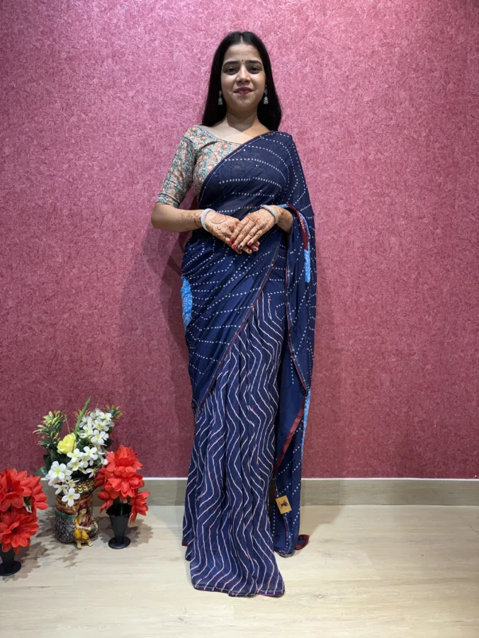 NEELAM TRADERS NEW LAUNCH TRENDING New laheriya saree with chakra bandhej design in soft georgett fabric