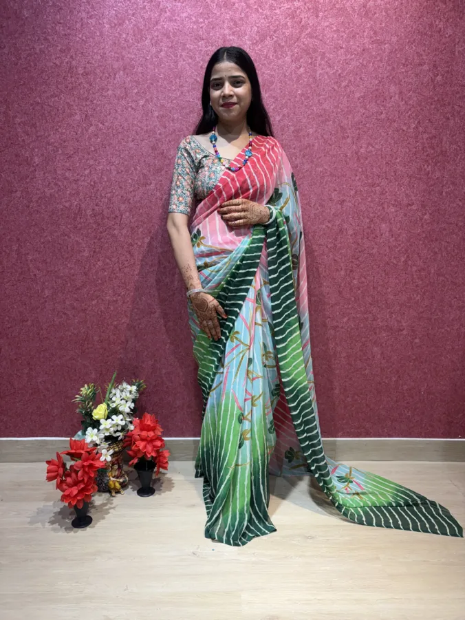 NEELAM TRADERS NEW LAUNCH TRENDING handpaint laheriya saree in soft georgette fabric without blouse