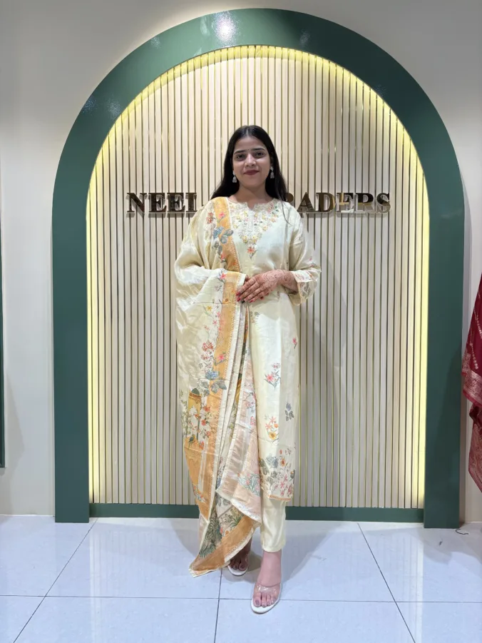 Premium Pure Fabric Straight Suit with Floral Print & Matching Designer Dupatta