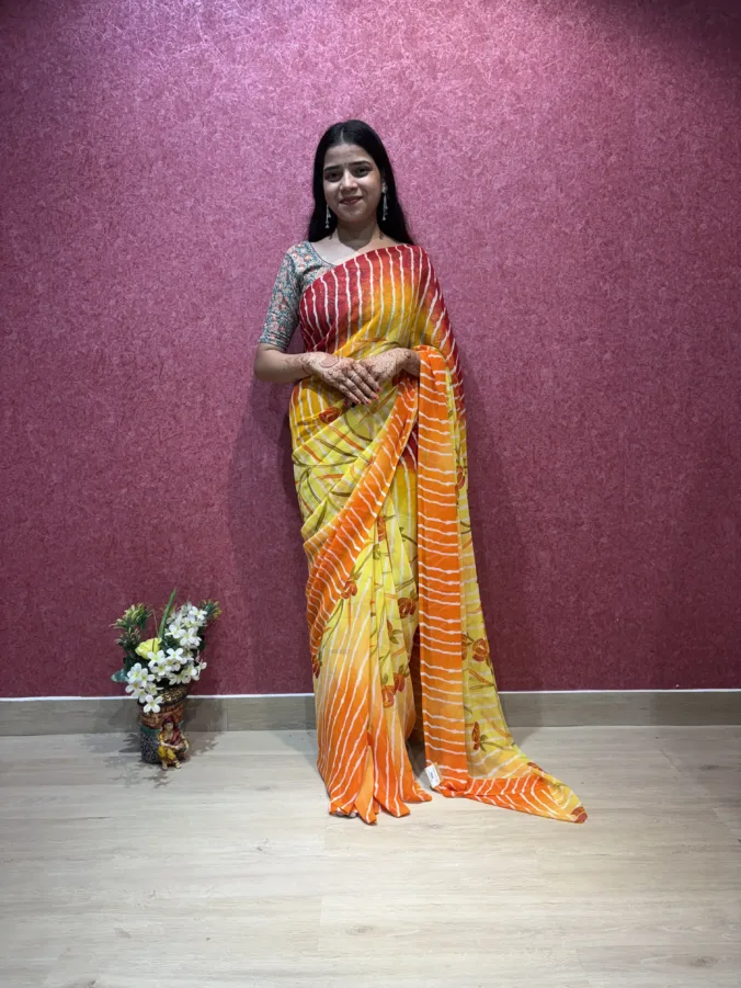 NEELAM TRADERS NEW LAUNCH TRENDING handpaint laheriya saree in soft georgette fabric without blouse