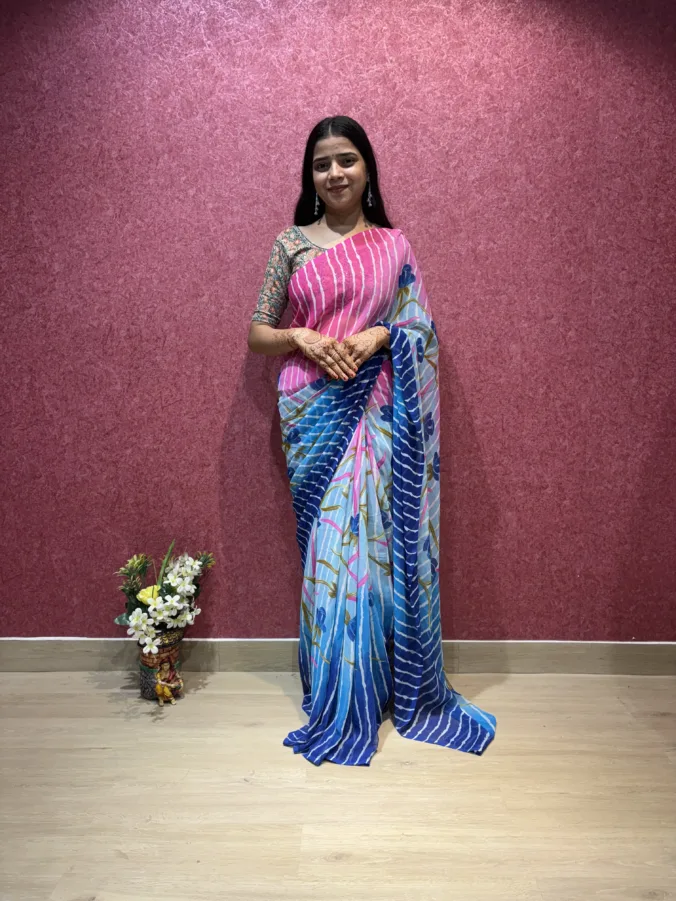 NEELAM TRADERS NEW LAUNCH TRENDING handpaint laheriya saree in soft georgette fabric without blouse