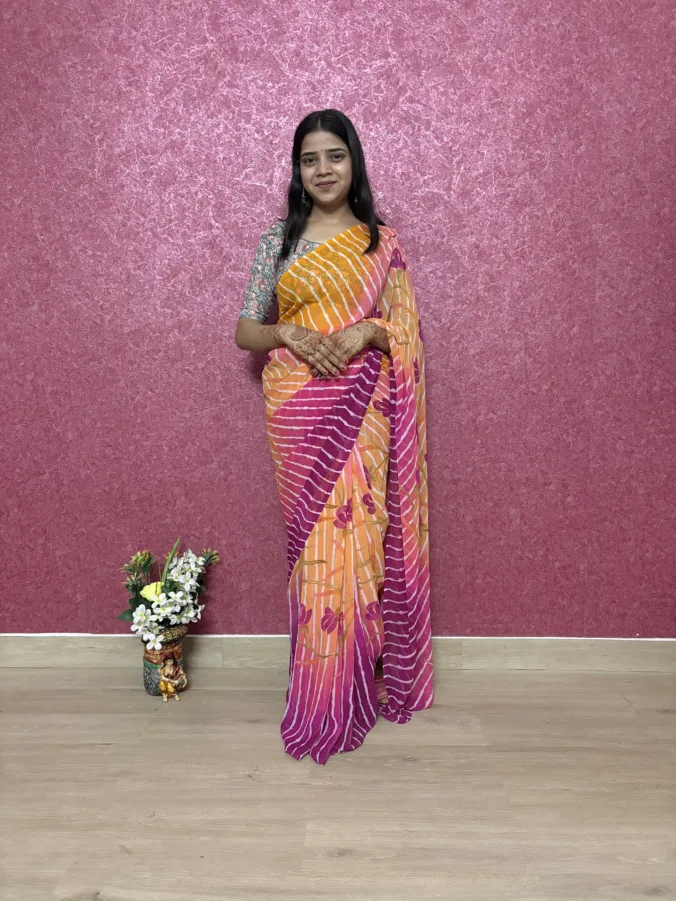 NEELAM TRADERS NEW LAUNCH TRENDING handpaint laheriya saree in soft georgette fabric without blouse