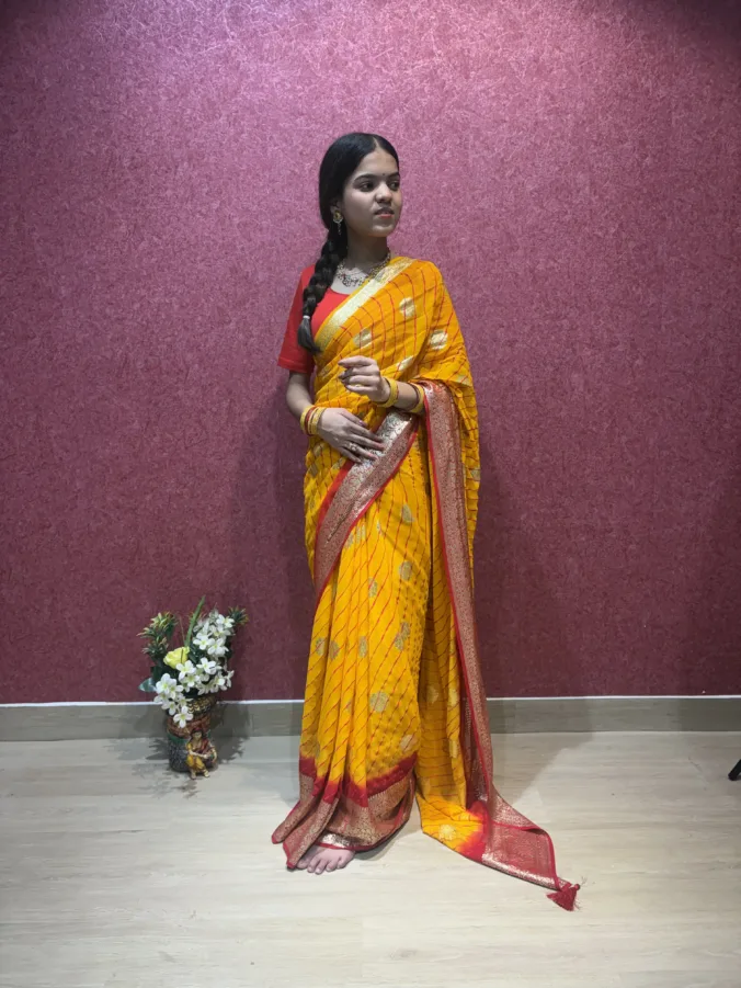 NEELAM TRADERS NEW LAUNCH TRENDING Two Colour Shade Laheriya Saree in Viscoff Fabric with Zari Weaving Border All Over