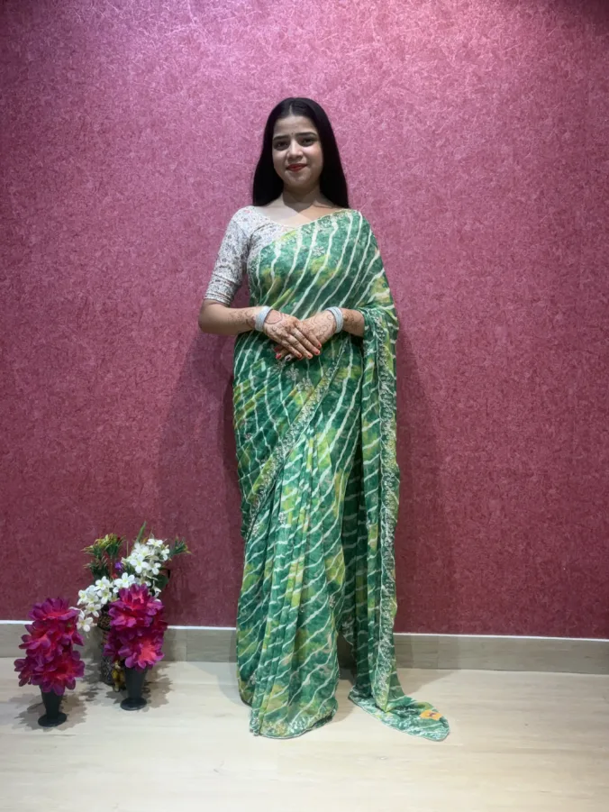 NEELAM TRADERS NEW LAUNCH TRENDING Viral laheriya saree in Single colour concept with hand kardan work all over in soft georgette fabric