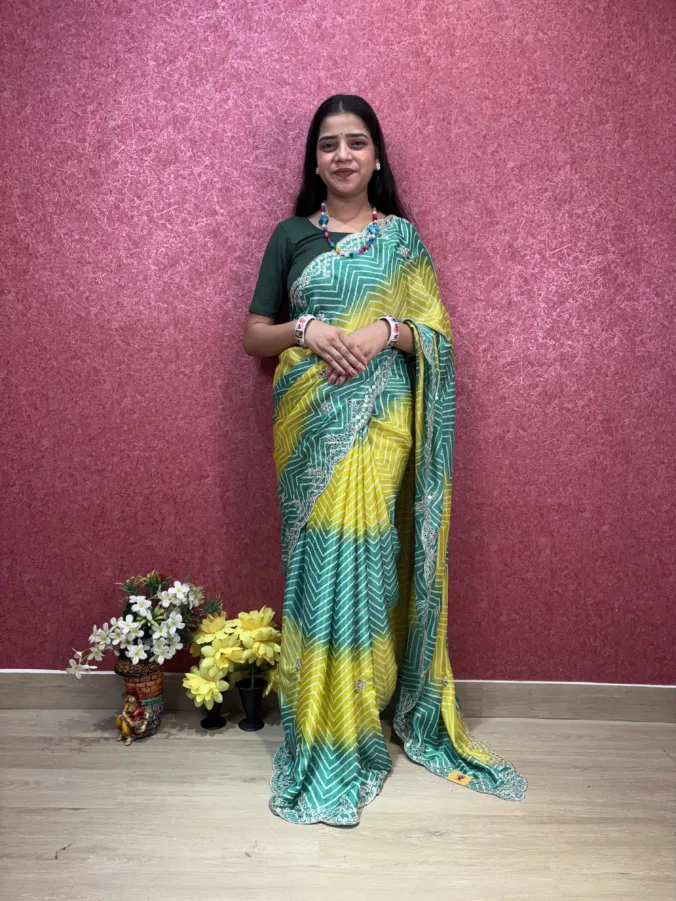 NEELAM TRADERS NEW LAUNCH TRENDING MULTISAHDE LAHERIYA SAREE WITH PLASTIC MIRROR AT PALLU IN SOFT SILK FABRIC