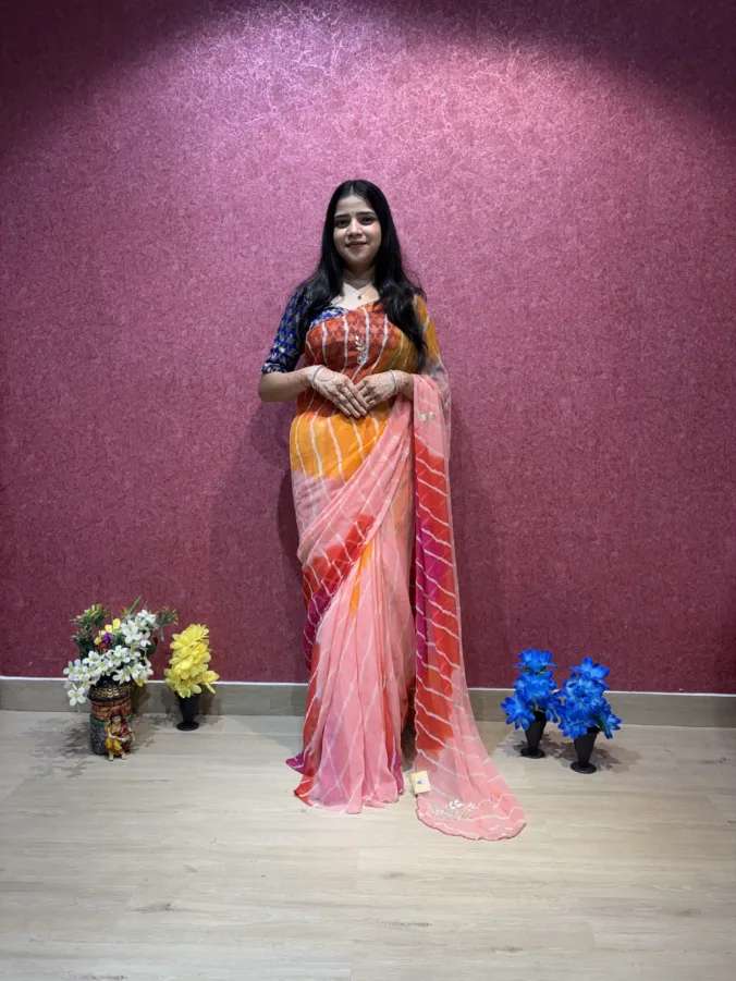 NEELAM TRADERS NEW LAUNCH TRENDING SAMUNDRI LAHERIYA SAREE  IN SOFT GEORGETTE FABRIC