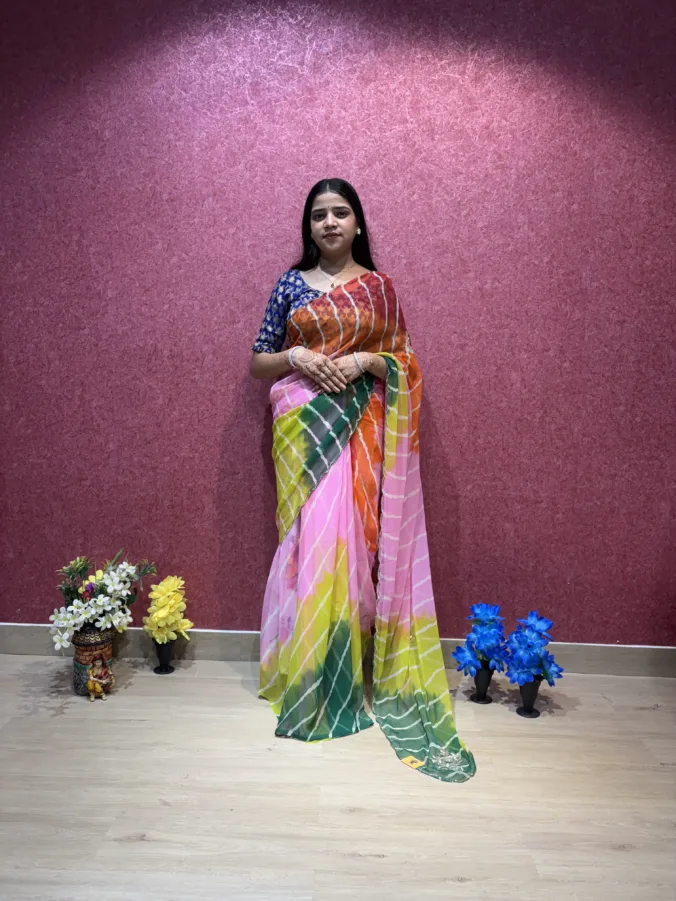 NEELAM TRADERS NEW LAUNCH TRENDING SAMUNDRI LAHERIYA SAREE  IN SOFT GEORGETTE FABRIC