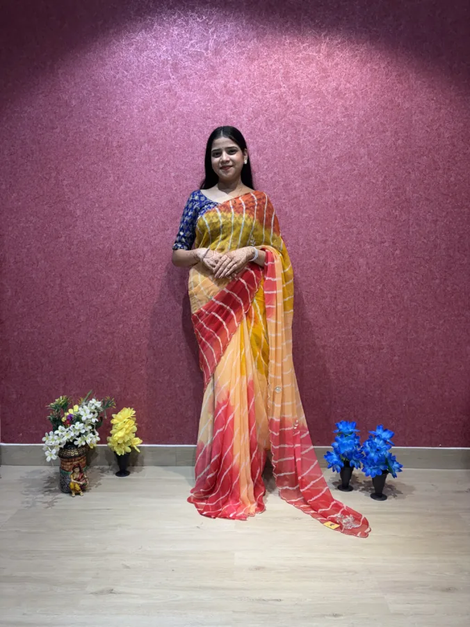 NEELAM TRADERS NEW LAUNCH TRENDING SAMUNDRI LAHERIYA SAREE  IN SOFT GEORGETTE FABRIC