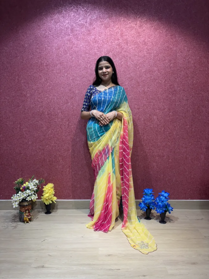 NEELAM TRADERS NEW LAUNCH TRENDING SAMUNDRI LAHERIYA SAREE  IN SOFT GEORGETTE FABRIC