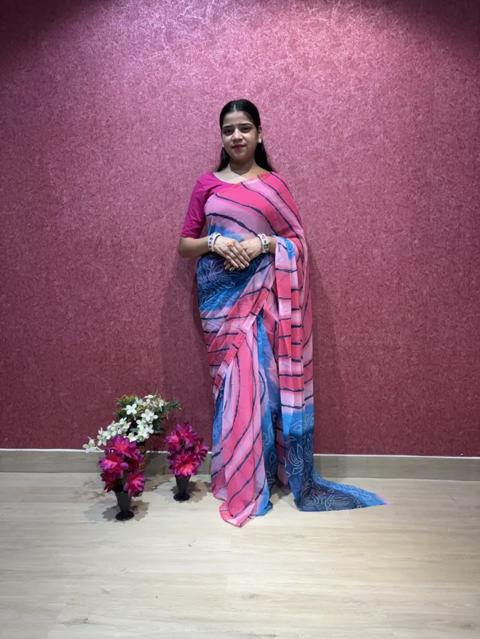 NEELAM TRADERS NEW LAUNCH TRENDING BANDHEJ TOUCH LAHERIYA SAREE IN SOFT GEORGETTE FABRIC WITHOUT BLOUSE