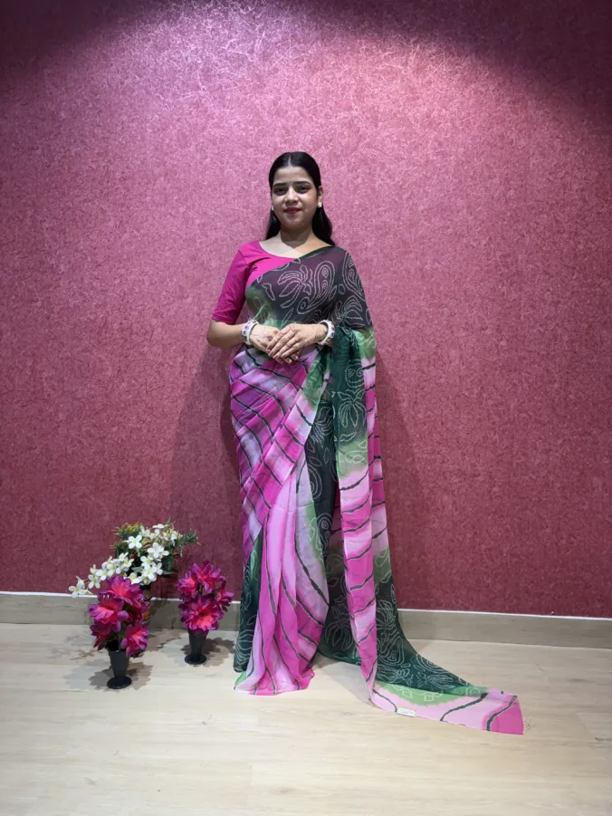 NEELAM TRADERS NEW LAUNCH TRENDING BANDHEJ TOUCH LAHERIYA SAREE IN SOFT GEORGETTE FABRIC WITHOUT BLOUSE