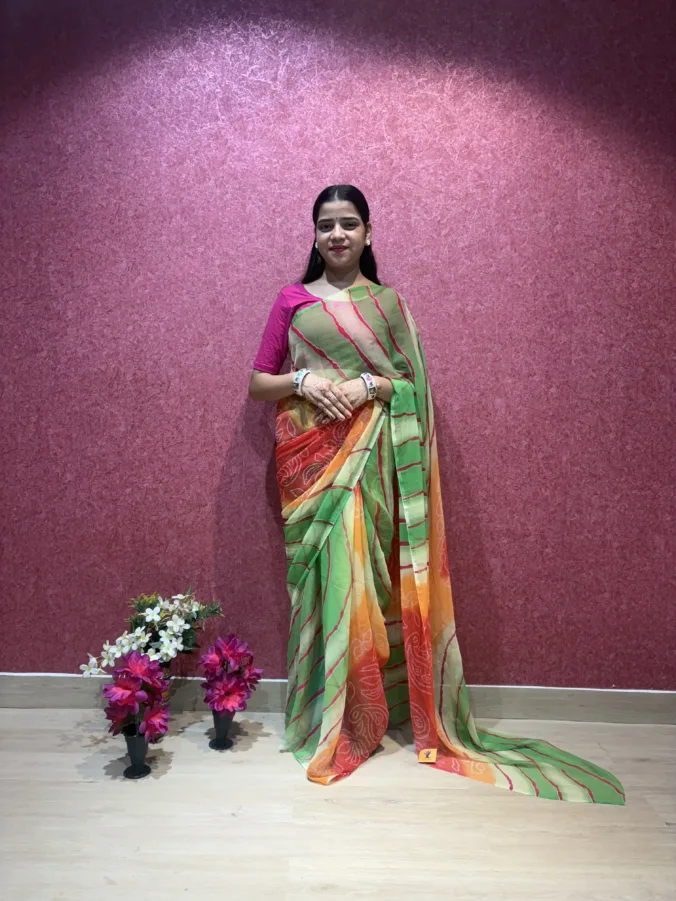 NEELAM TRADERS NEW LAUNCH TRENDING BANDHEJ TOUCH LAHERIYA SAREE IN SOFT GEORGETTE FABRIC WITHOUT BLOUSE