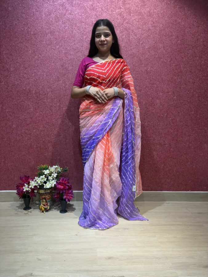 NEELAM TRADERS NEW LAUNCH TRENDING MULTICOLOUR SHADE LAHERIYA SAREE IN SOFT CHIFFON FABRIC WITHOUT BLOUSE