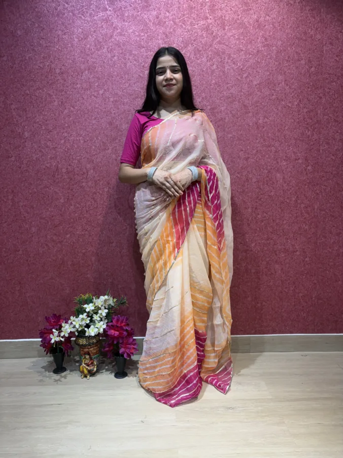 NEELAM TRADERS NEW LAUNCH TRENDING MULTICOLOUR SHADE LAHERIYA SAREE IN SOFT CHIFFON FABRIC WITHOUT BLOUSE