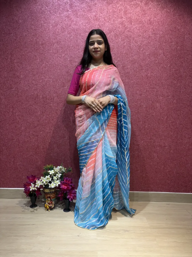 NEELAM TRADERS NEW LAUNCH TRENDING MULTICOLOUR SHADE LAHERIYA SAREE IN SOFT CHIFFON FABRIC WITHOUT BLOUSE