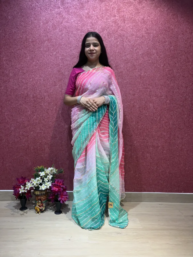 NEELAM TRADERS NEW LAUNCH TRENDING MULTICOLOUR SHADE LAHERIYA SAREE IN SOFT CHIFFON FABRIC WITHOUT BLOUSE