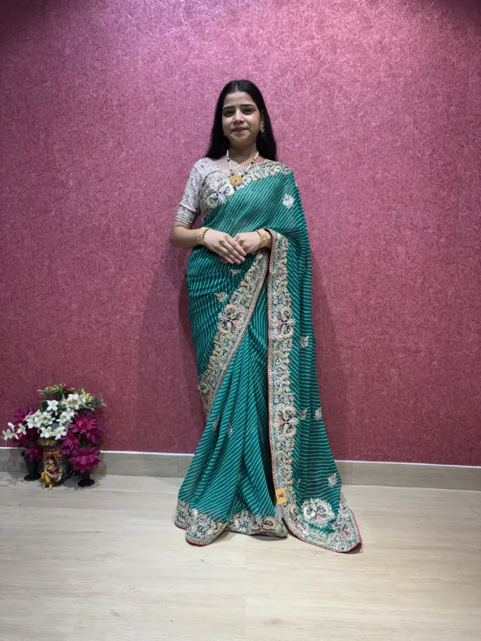 NEELAM TRADERS NEW LAUNCH TRENDING SPECIAL MOTHDA PEACOCK DESIGN SAREE WITH HEAVY BUTTE IN PALLU IN SOFT GEORGETTE FABRIC